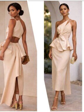 NWT Cult Gaia Maee Asymmetric Cutout Peplum Midi Dress in Gardenia Sz 0